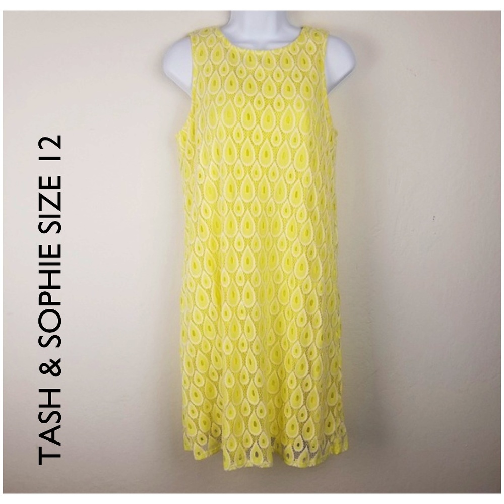 Tash+Sophie Yellow Lace Shift Dress Large 12